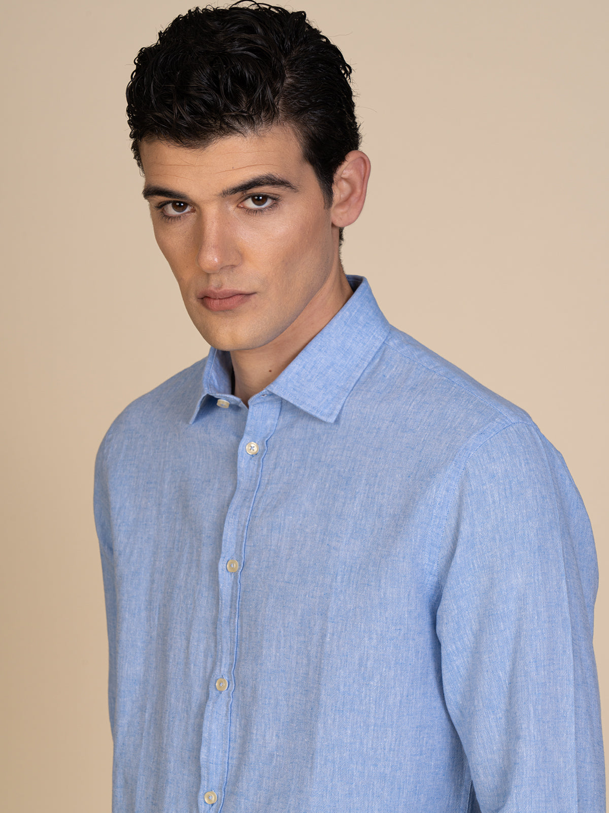 Camicia in lino collo francese|Colore:Azzurro