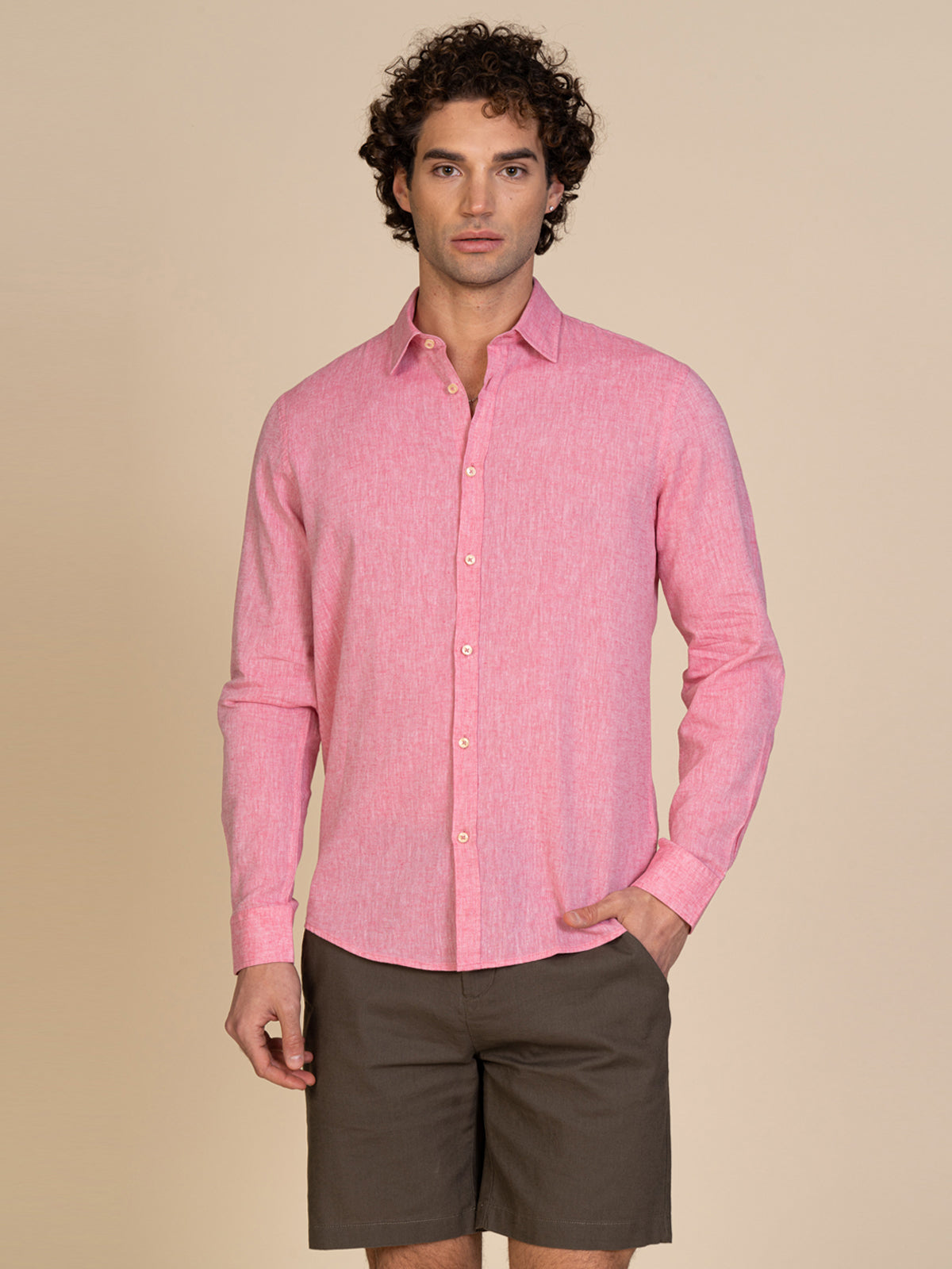Camicia in lino collo francese|Colore:Fuxia