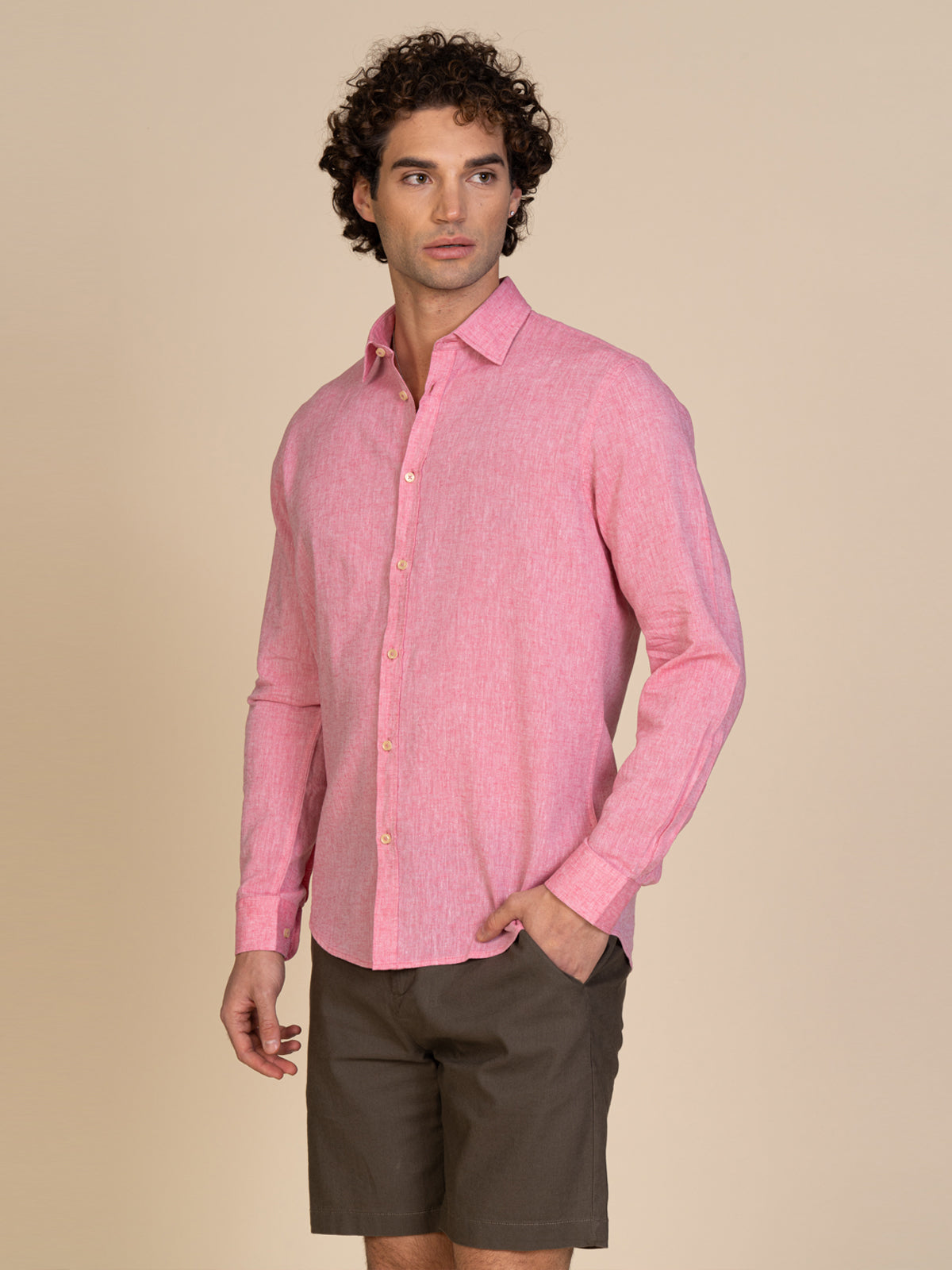 Camicia in lino collo francese|Colore:Fuxia