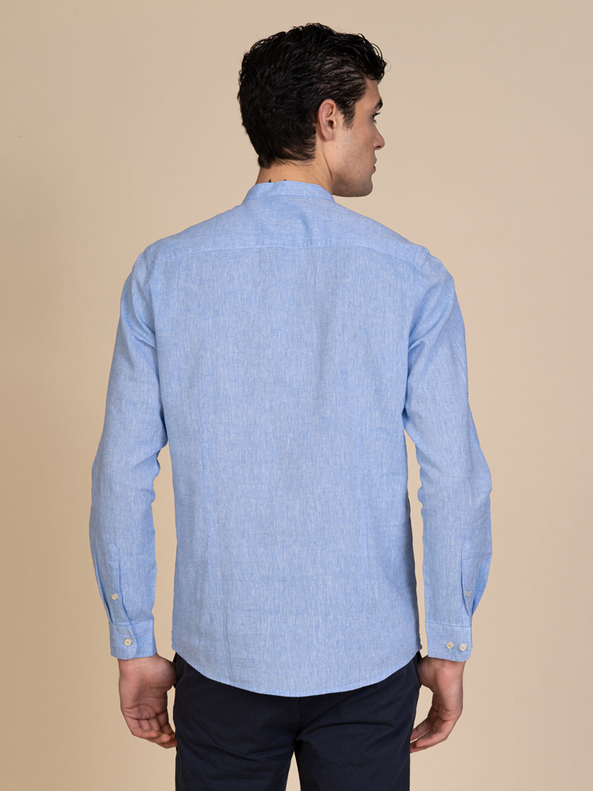 Camicia in lino collo coreana|Colore:Azzurro