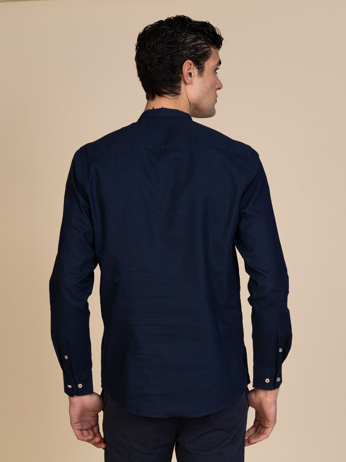 Camicia in lino collo coreana|Colore:Blu