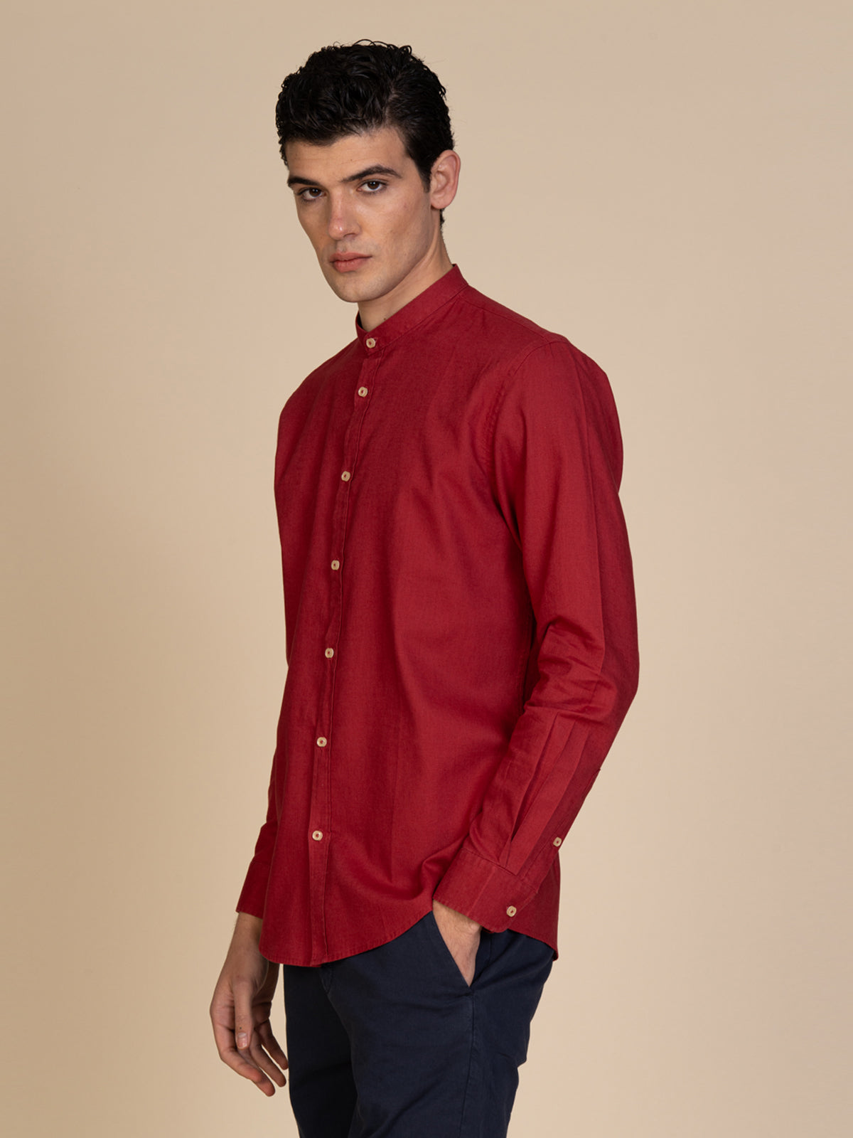 Camicia in lino collo coreana|Colore:Ciliegia