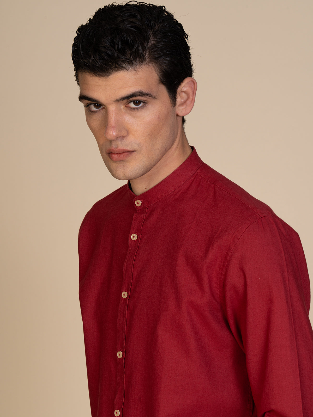 Camicia in lino collo coreana|Colore:Ciliegia