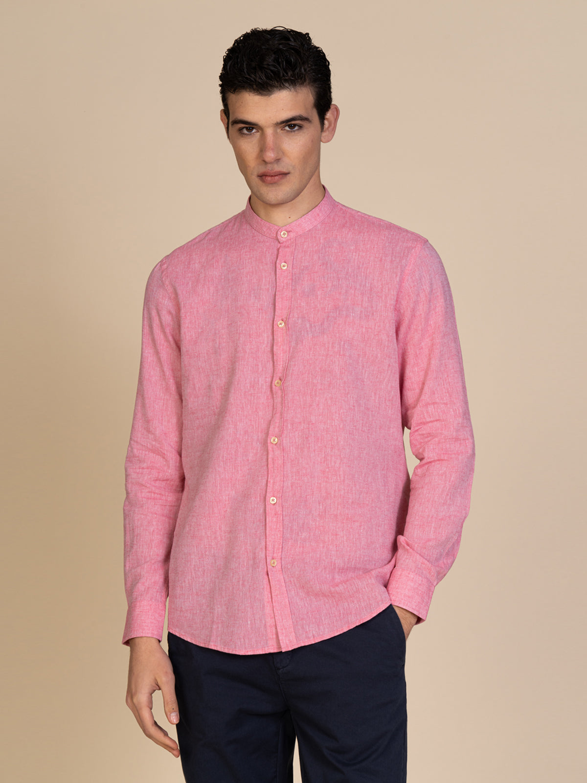Camicia in lino collo coreana|Colore:Fuxia