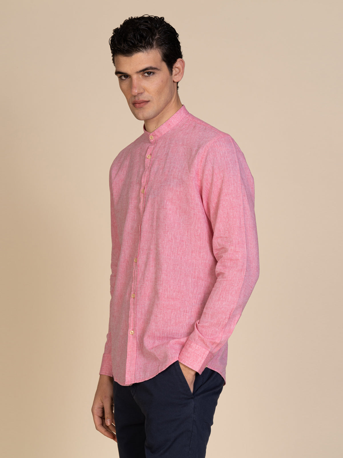 Camicia in lino collo coreana|Colore:Fuxia
