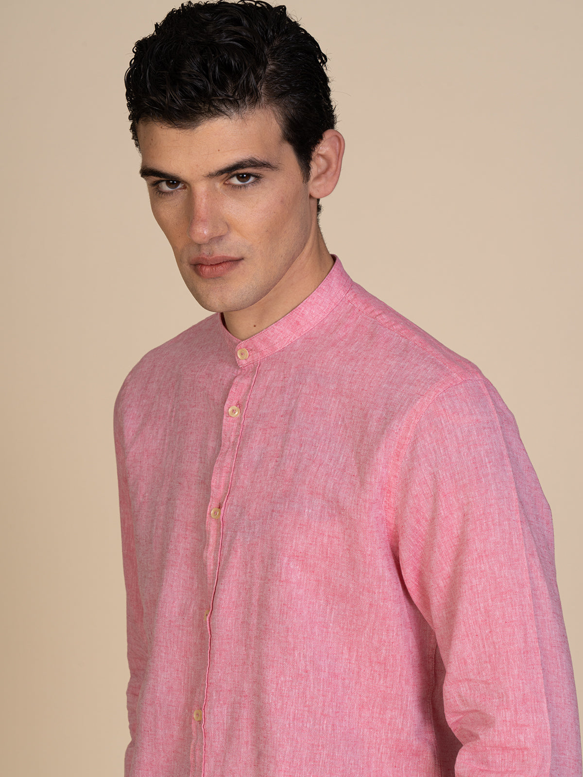 Camicia in lino collo coreana|Colore:Fuxia