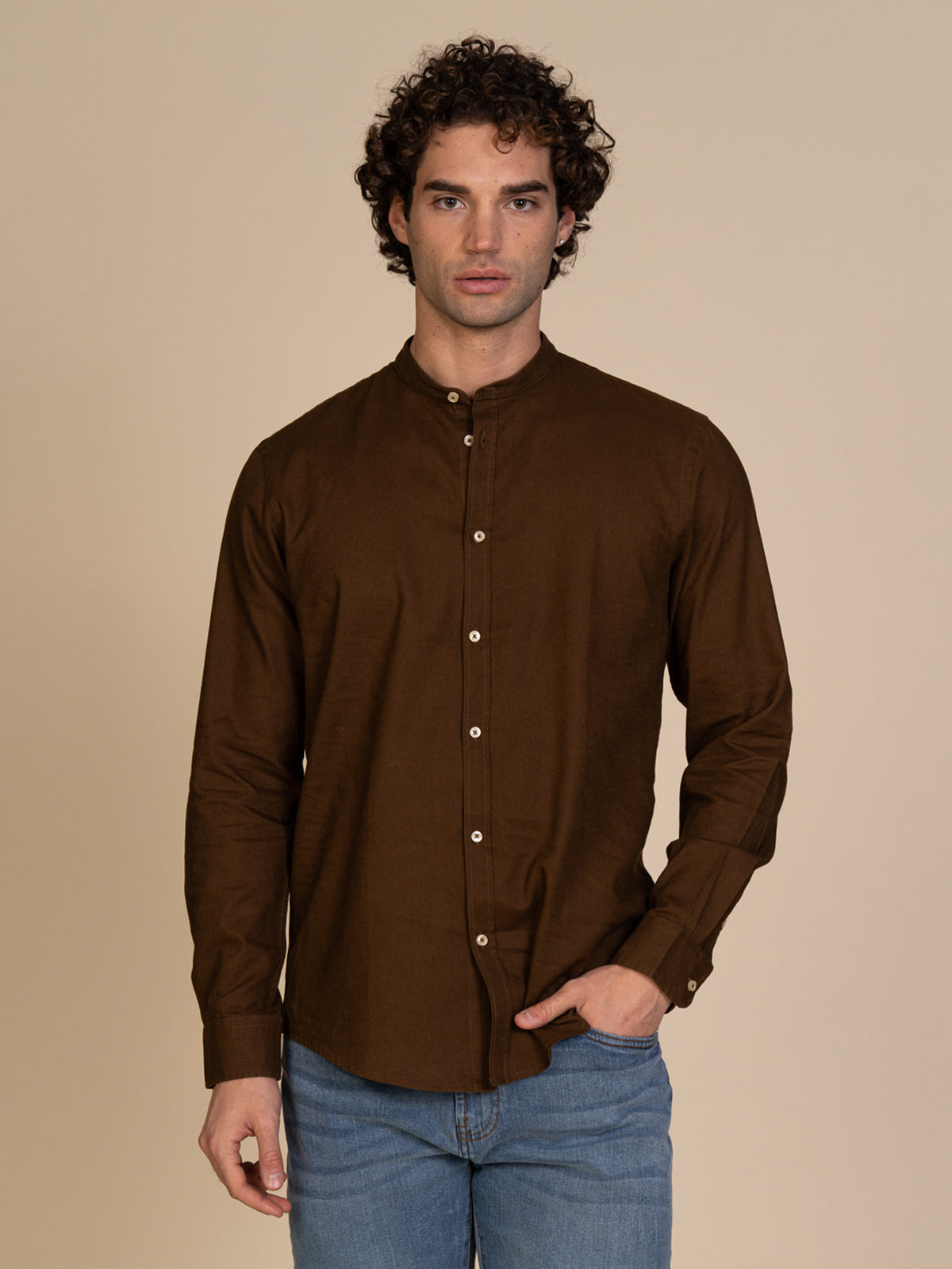 Camicia in lino collo coreana|Colore:Moro