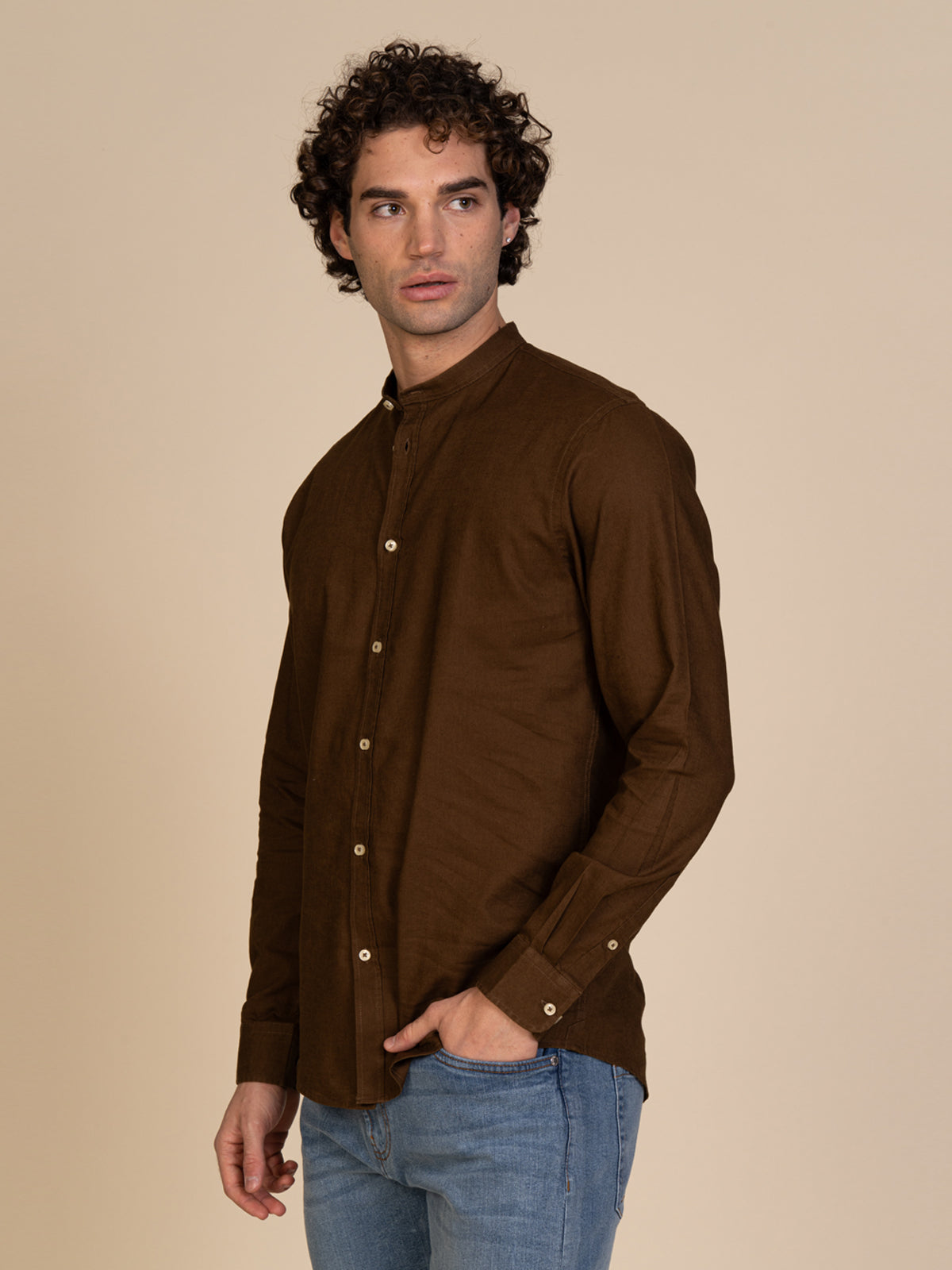 Camicia in lino collo coreana|Colore:Moro