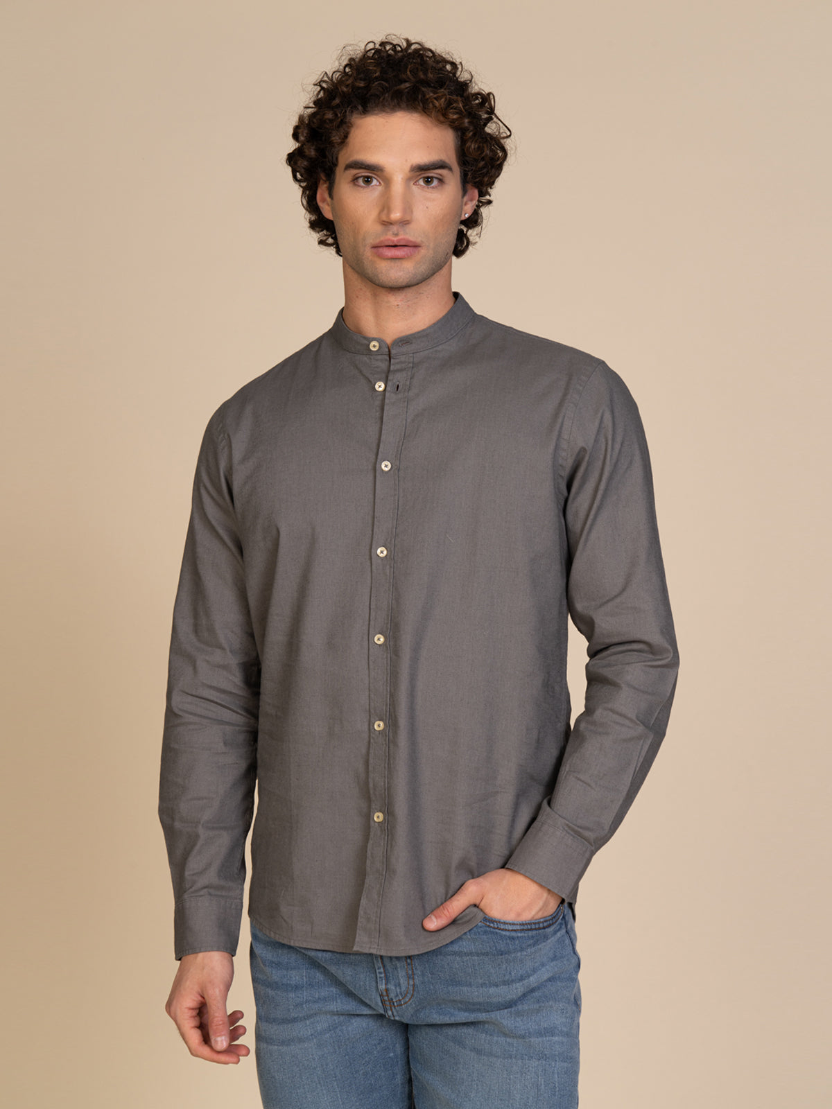 Camicia in lino collo coreana|Colore:Verde