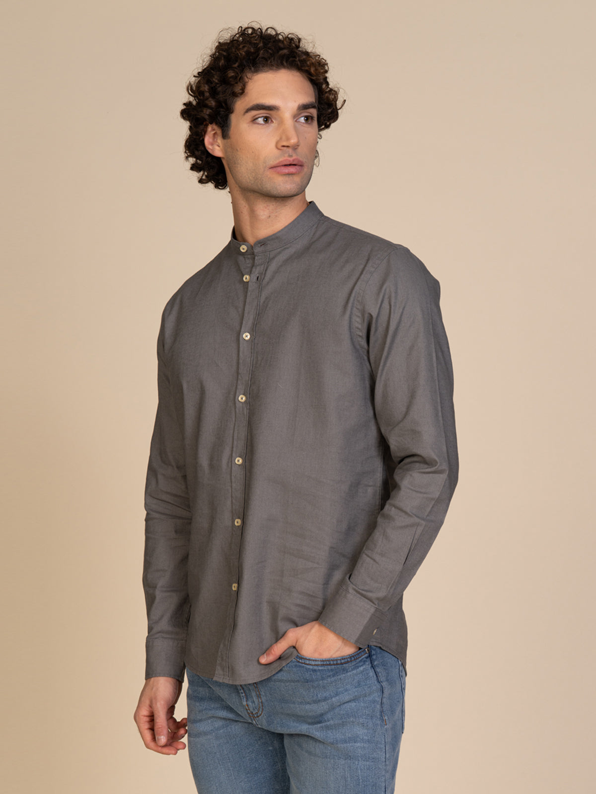 Camicia in lino collo coreana|Colore:Verde