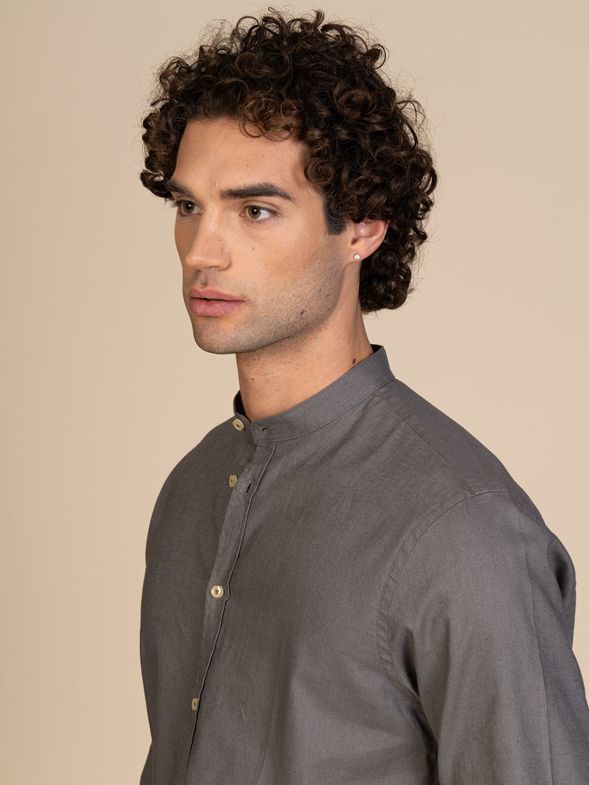 Camicia in lino collo coreana|Colore:Verde