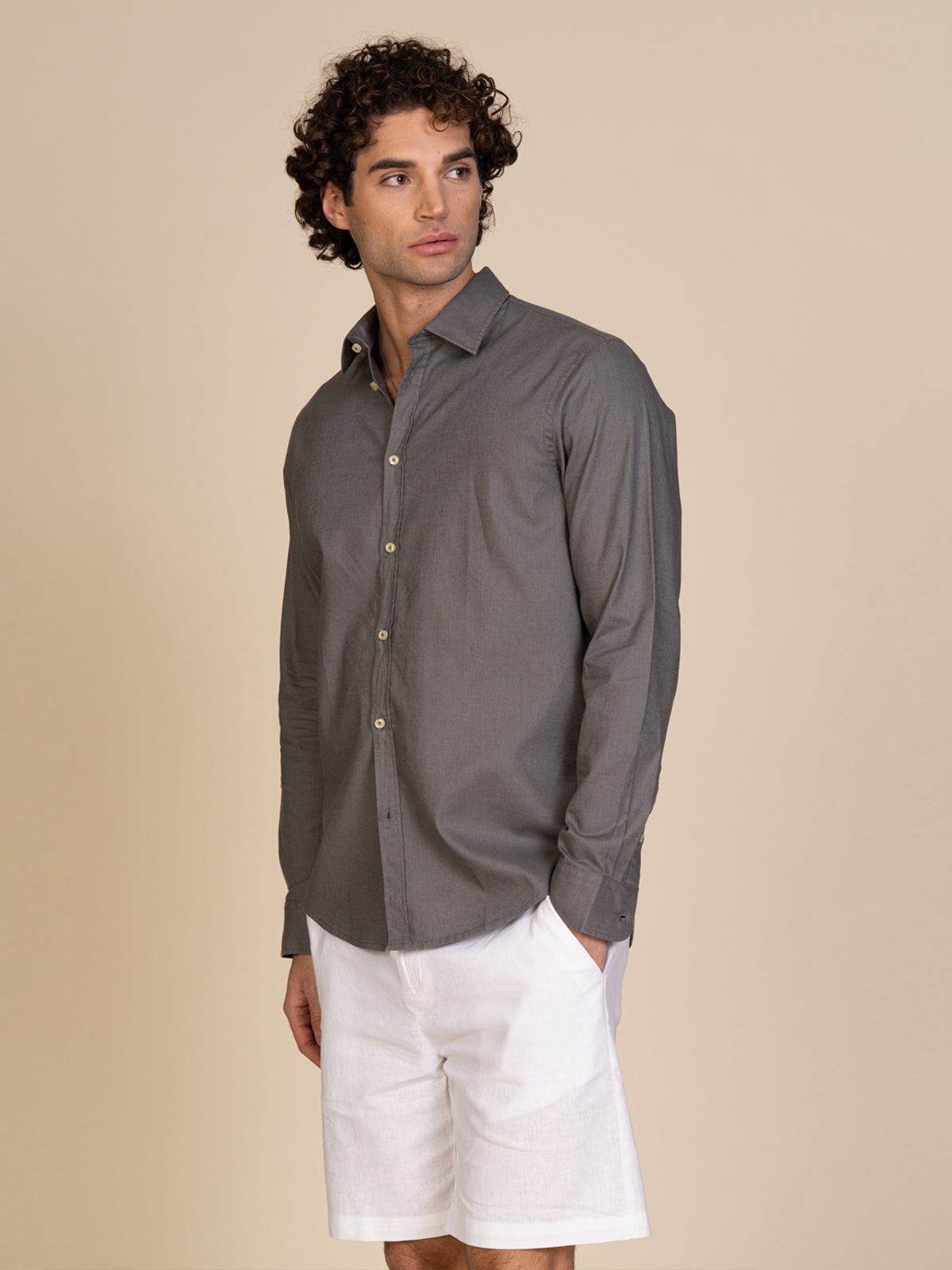 Camicia in lino collo francese|Colore:Verde