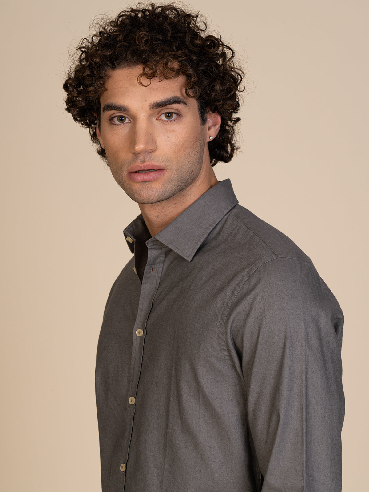 Camicia in lino collo francese|Colore:Verde