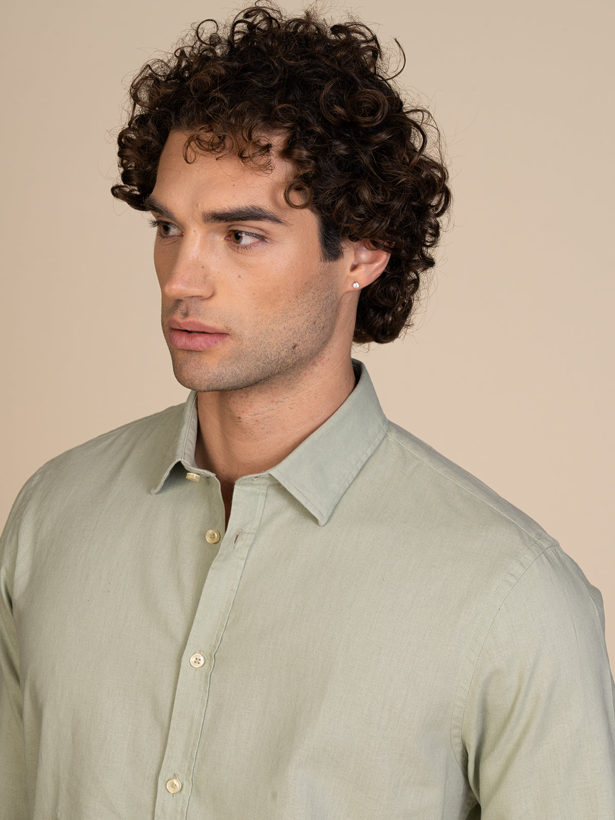Camicia in lino collo francese|Colore:Verde salvia