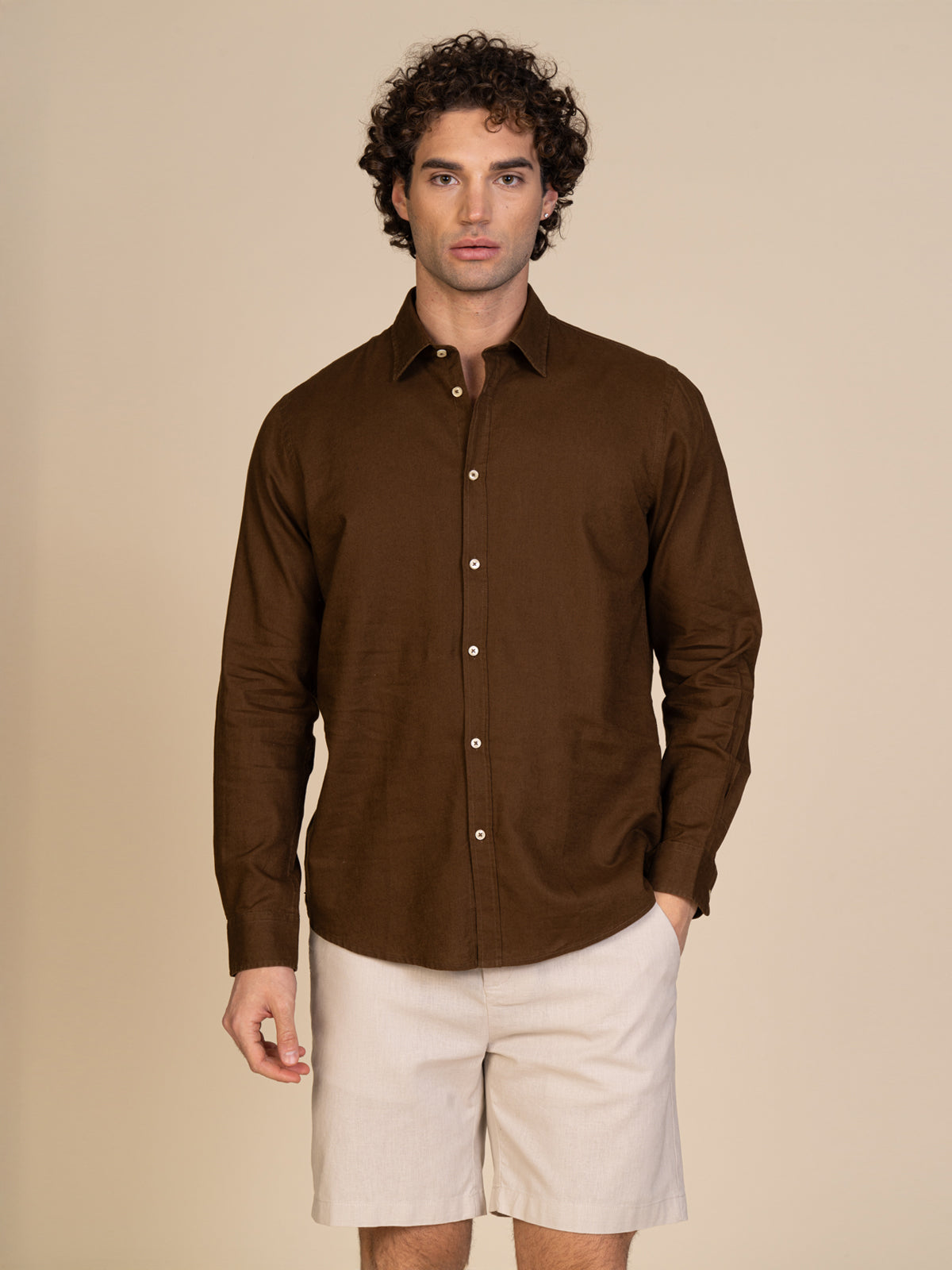 Camicia in lino collo francese|Colore:Moro