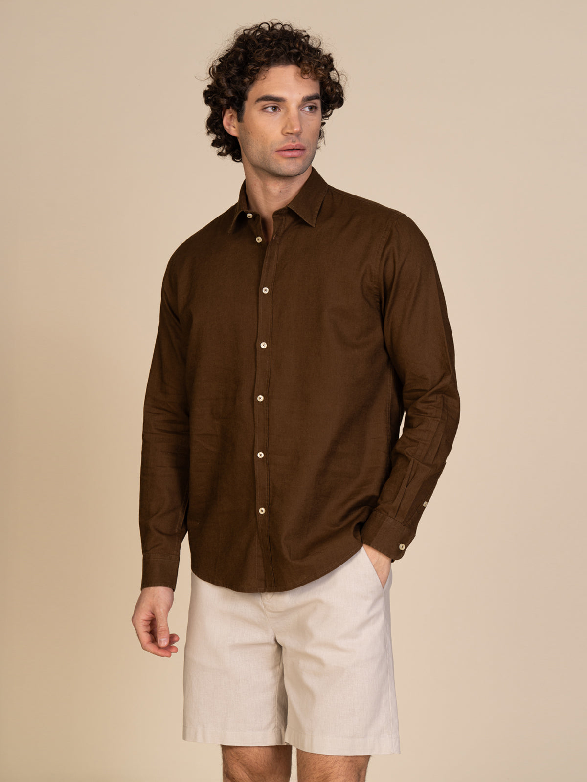 Camicia in lino collo francese|Colore:Moro