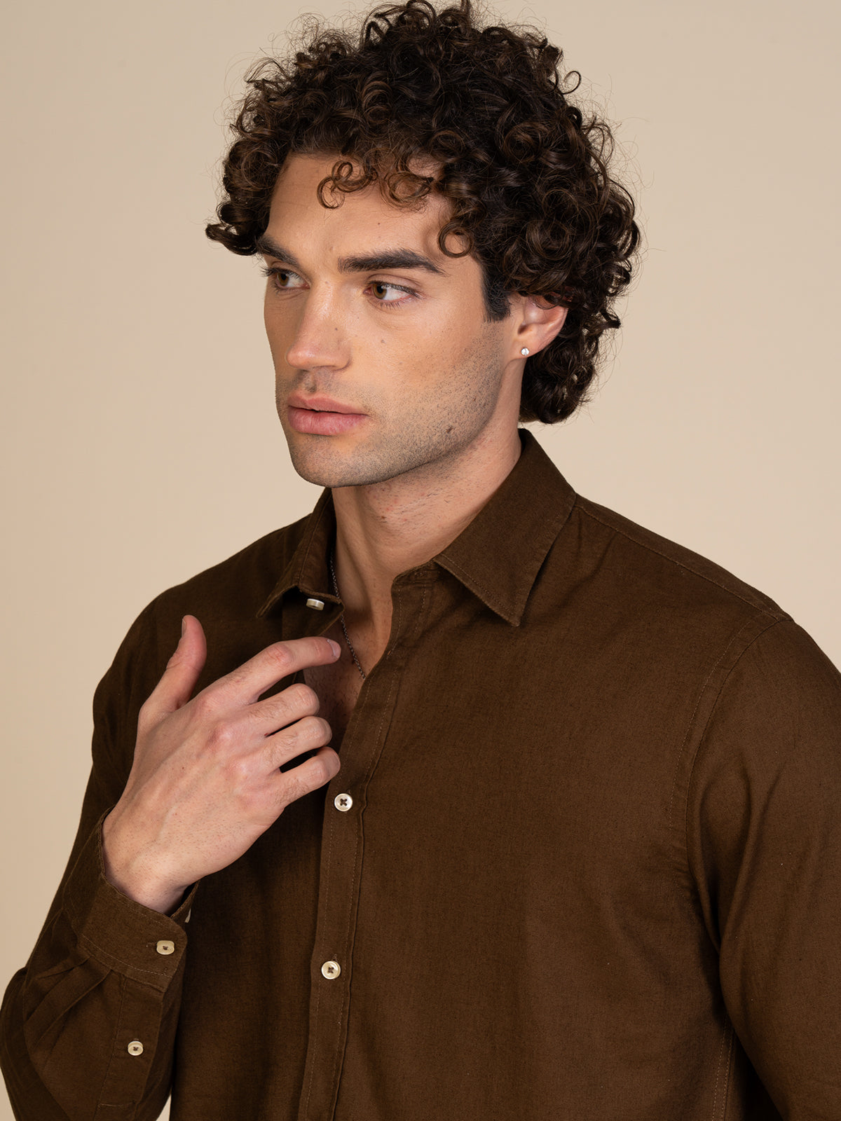 Camicia in lino collo francese|Colore:Moro