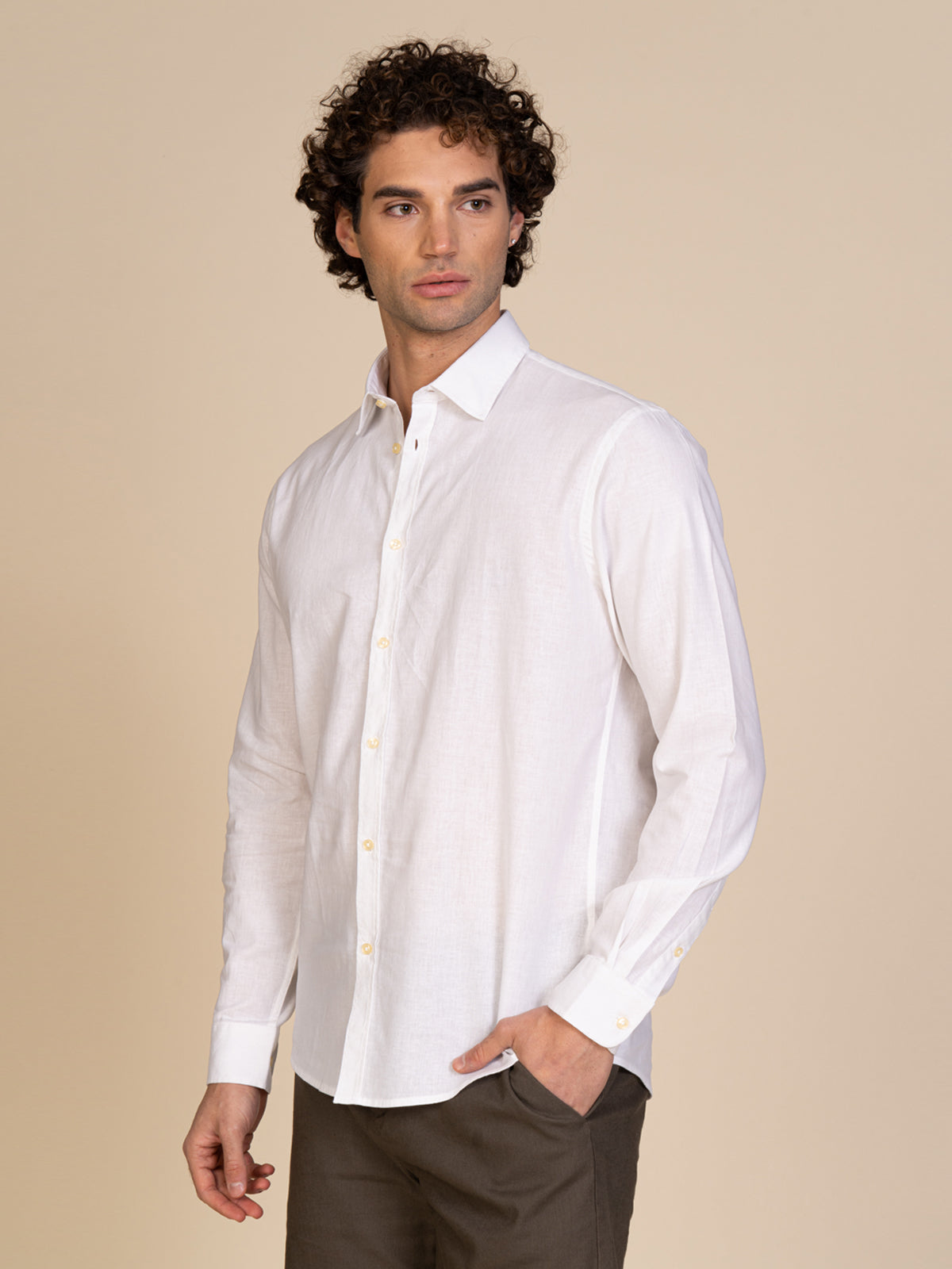 Camicia in lino collo francese|Colore:Bianco