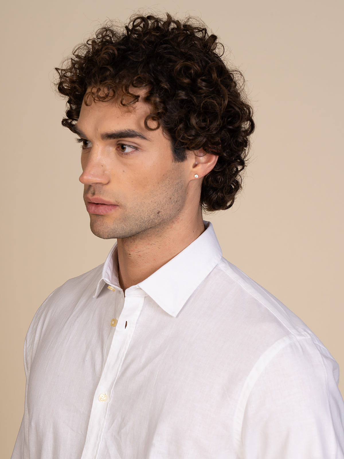 Camicia in lino collo francese|Colore:Bianco