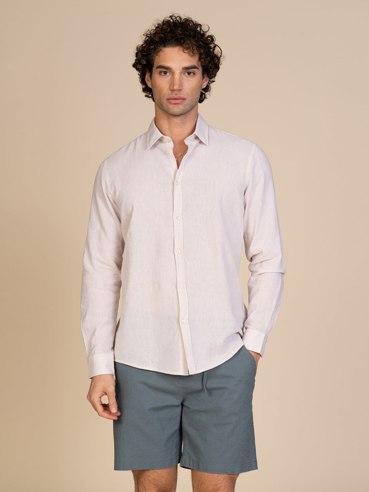 Camicia in lino collo francese|Colore:Ecru