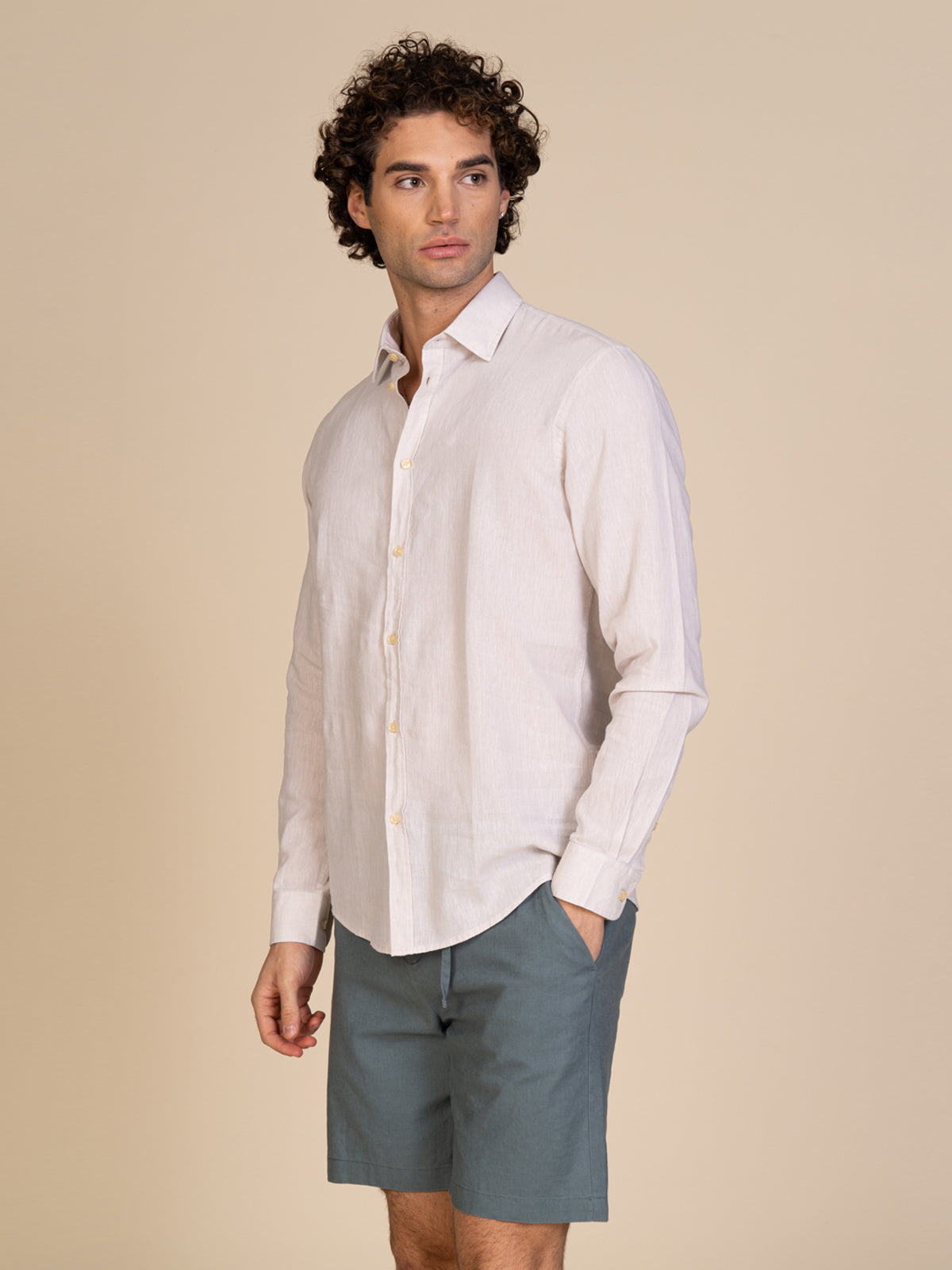 Camicia in lino collo francese|Colore:Ecru