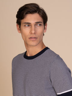 Maglia girocollo a righe |Colore:Blu