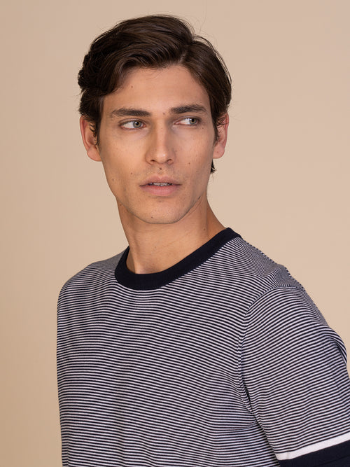 Maglia girocollo a righe |Colore:Blu