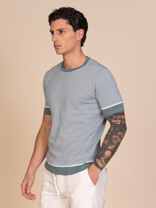 Maglia girocollo a righe |Colore:Salvia