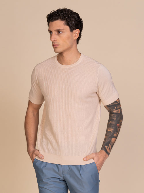 Maglia girocollo lavorazione maglia|Colore:Sabbia