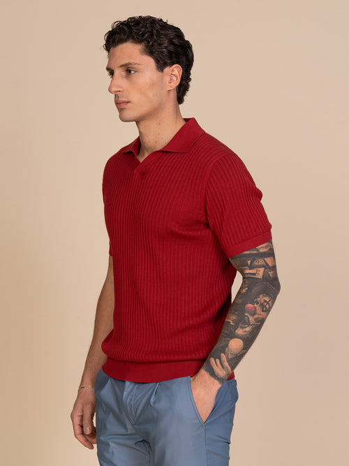 Polo maglia con lavorazione|Colore:Ciliegia