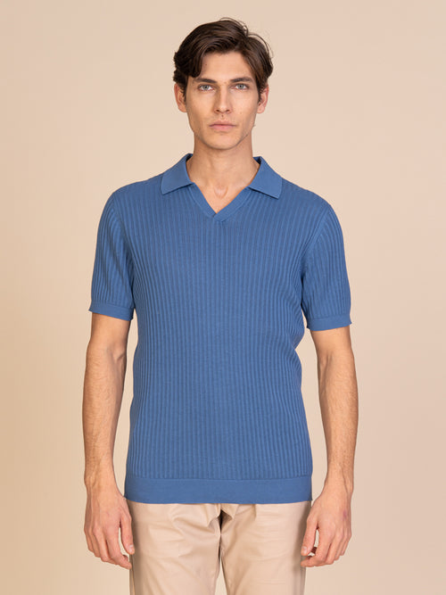Polo maglia con lavorazione|Colore:Jeans