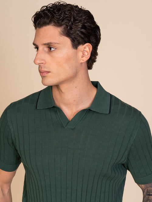 Polo maglia con lavorazione righe|Colore:Verde