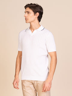 Polo maglia con lavorazione righe|Colore:Bianco