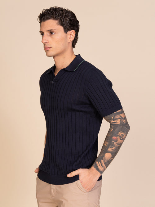 Polo maglia con lavorazione righe|Colore:Blu