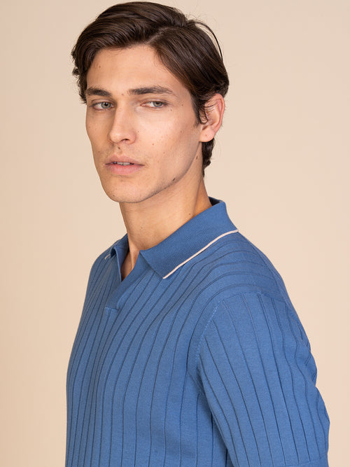 Polo maglia con lavorazione righe|Colore:Jeans