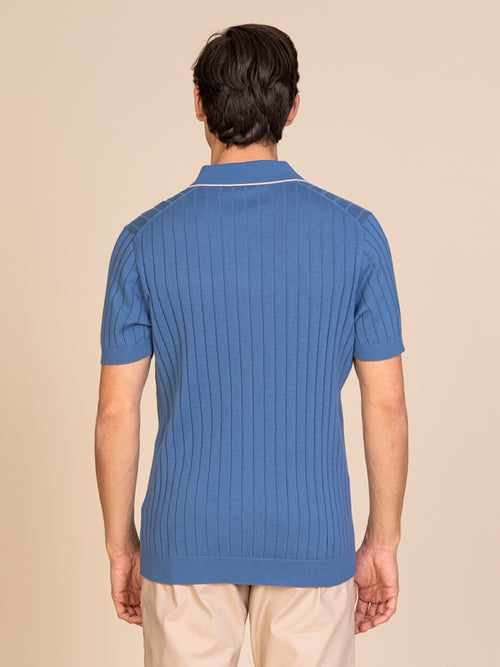 Polo maglia con lavorazione righe|Colore:Jeans