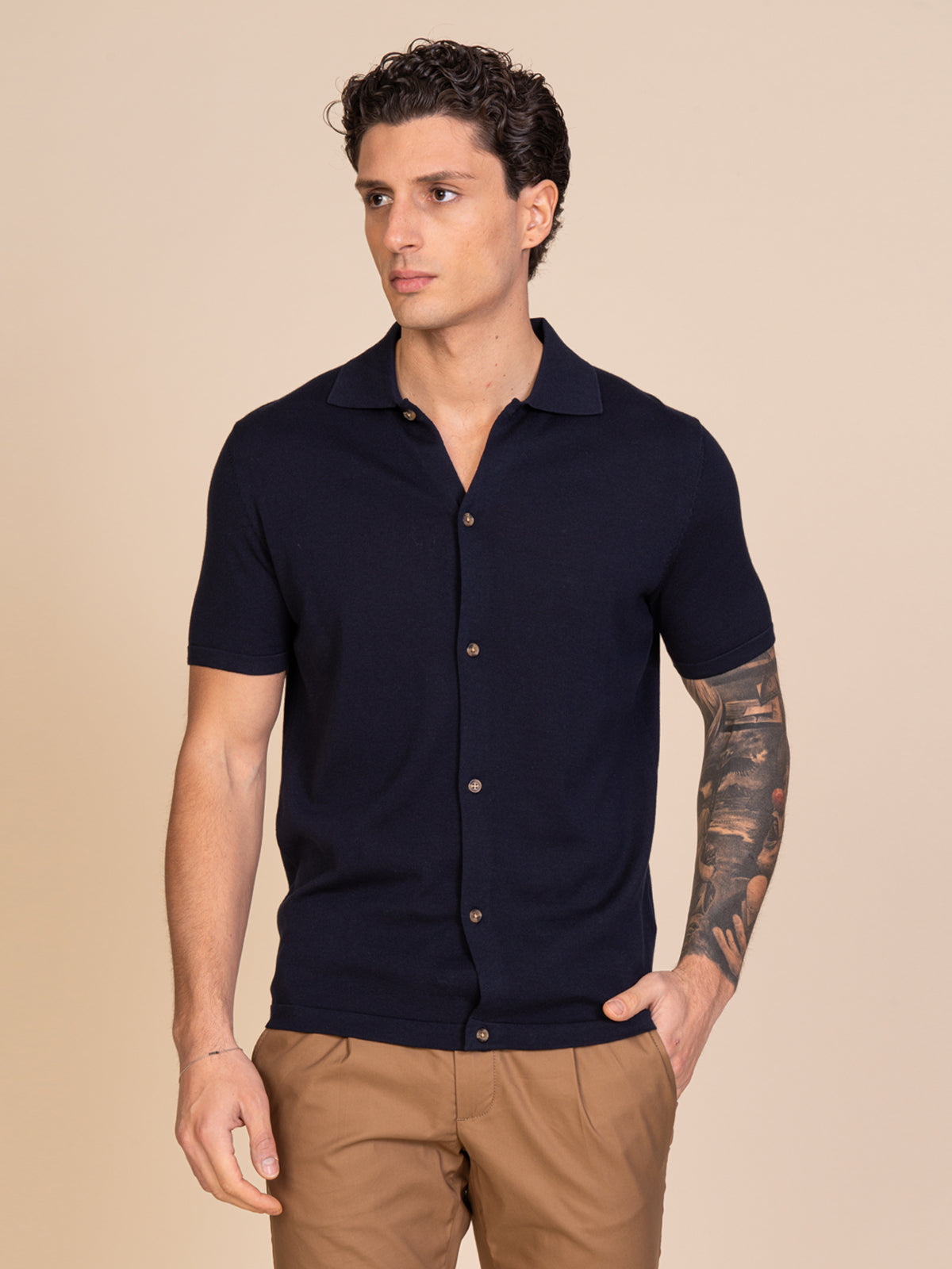 Polo maglia Full-button|Colore:Blu