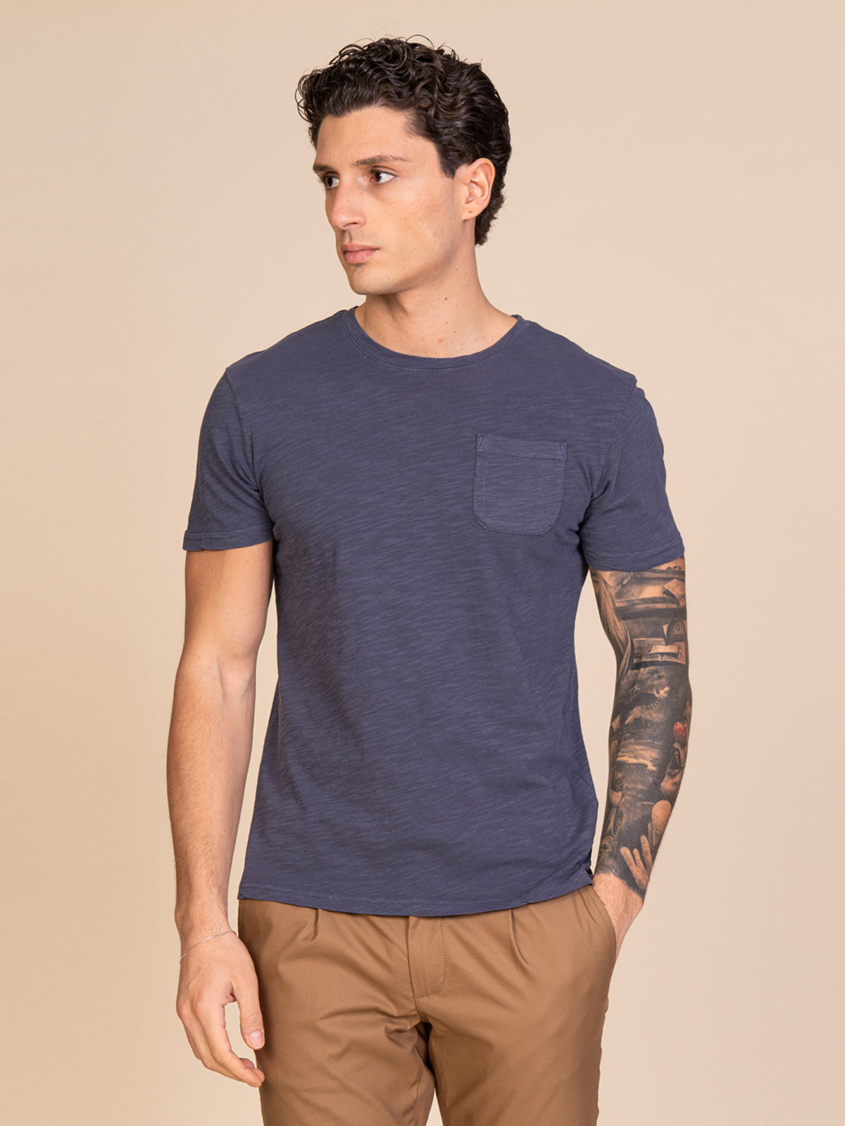 T-Shirt con taschino|Colore:Blu