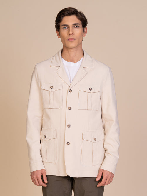 Giacca lino e cotone con tasconi|Colore:Beige