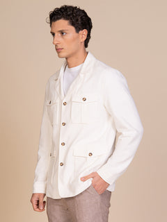 Giacca lino e cotone con tasconi|Colore:Bianco