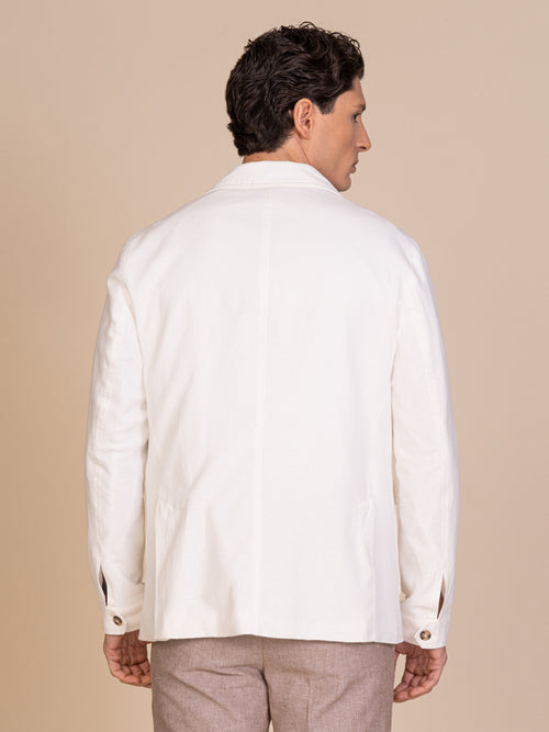 Giacca lino e cotone con tasconi|Colore:Bianco