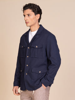 Giacca lino e cotone con tasconi|Colore:Blu