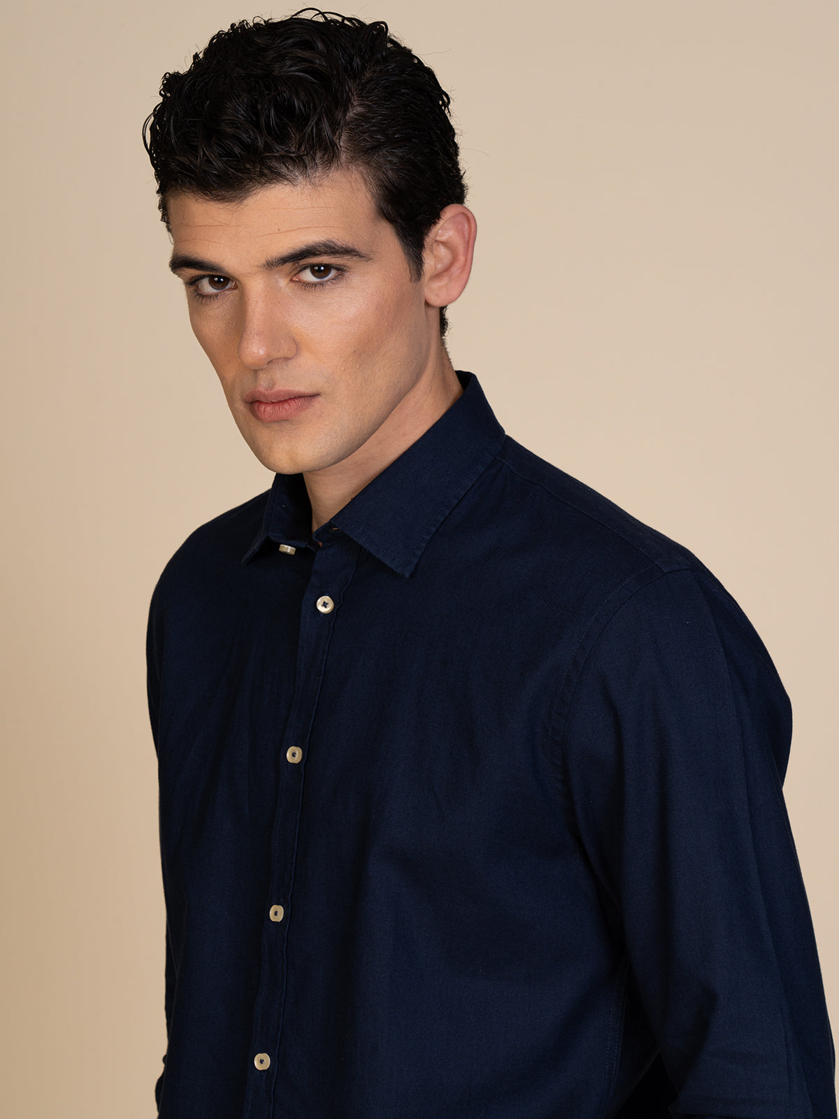 Camicia in lino collo francese|Colore:Blu