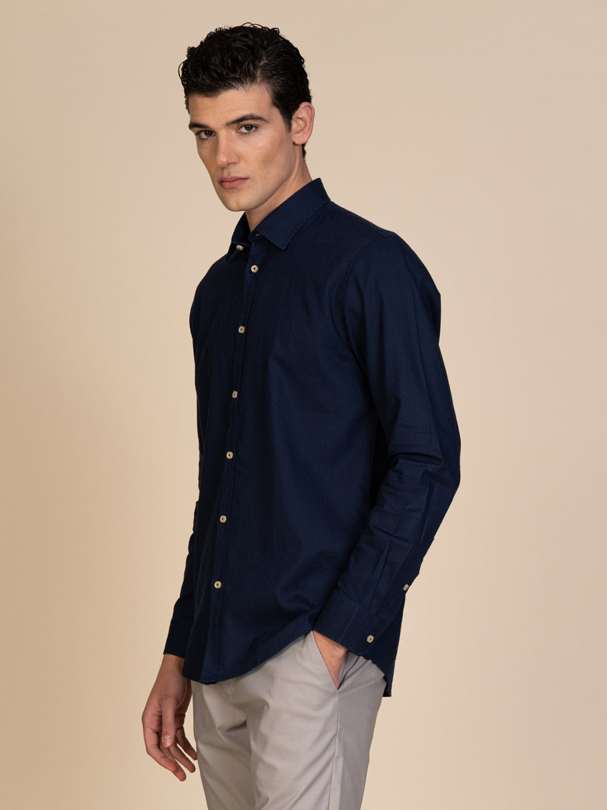 Camicia in lino collo francese|Colore:Blu