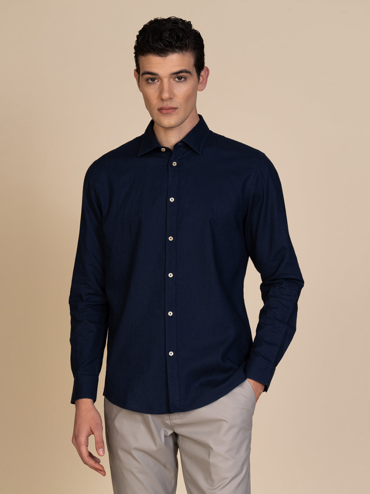 Camicia in lino collo francese|Colore:Blu