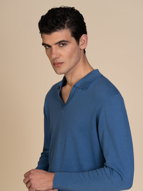 Maglia polo collo derby|Colore:Jeans