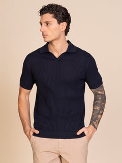 Polo maglia con lavorazione|Colore:Blu