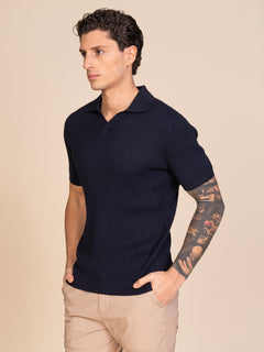 Polo maglia con lavorazione|Colore:Blu