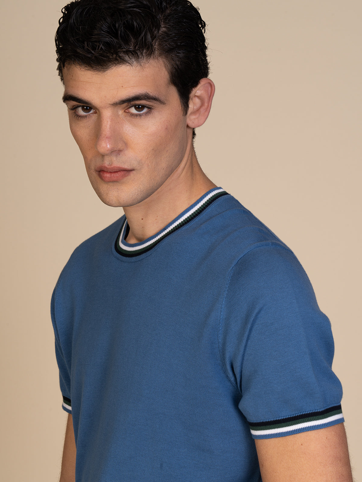 Maglia girocollo bande colori|Colore:Jeans