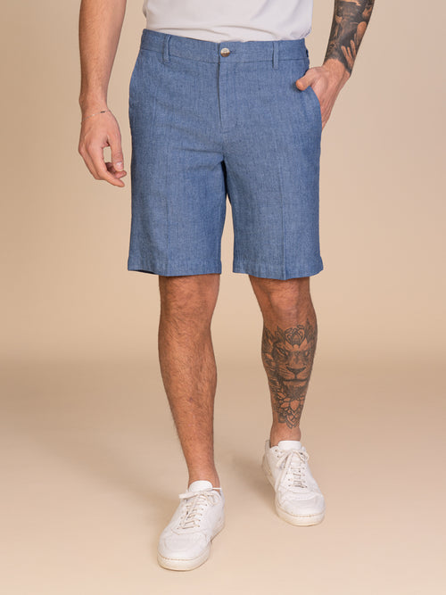 Bermuda in lino e cotone|Colore:Blu